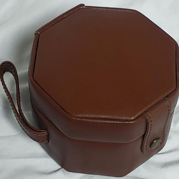 VINTAGE WOLF DESIGNS BROWN OCTAGON LEATHER TRAVEL JEWWLRY CASE-NEW - Picture 2 of 8